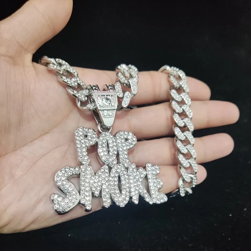 Men Women Hip hop POP SMOKE Rapper Pendant Necklace Crystal Cuban Chain HipHop Iced Out Necklaces Fashion Jewelry 250109