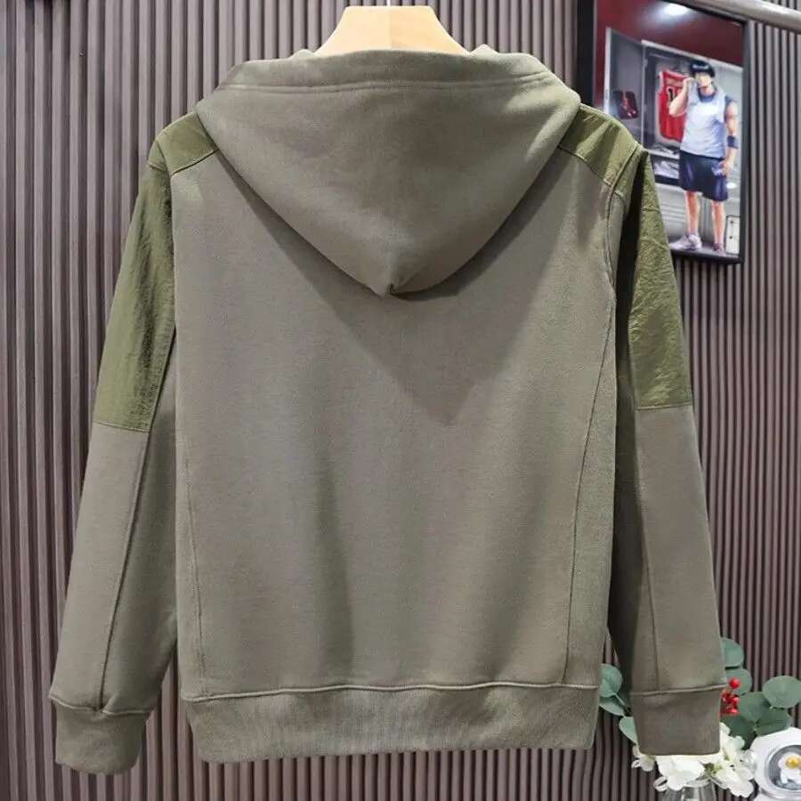 Cotton Knitted Men's New Bottom Coat Heavy Splicing Color Contrasting Trendy Brand Hoodie