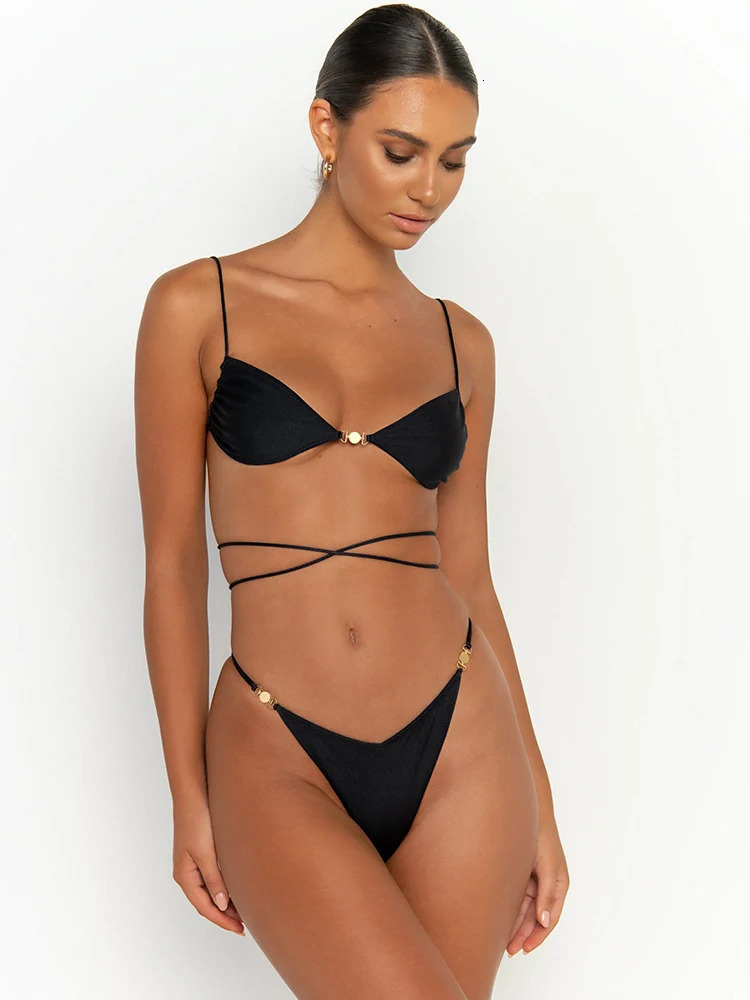 Sexy Bikini Micro Thong Swimwear Women Sexy Swimsuit Push Up Biquini Brazilian Soild Bathing Suit Patchwork Beachwear250107