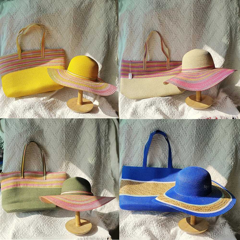Hat and bag set Warm striped design summer straw hat travel bag fashionable and breathable straw hat womens beach sun hat X250109