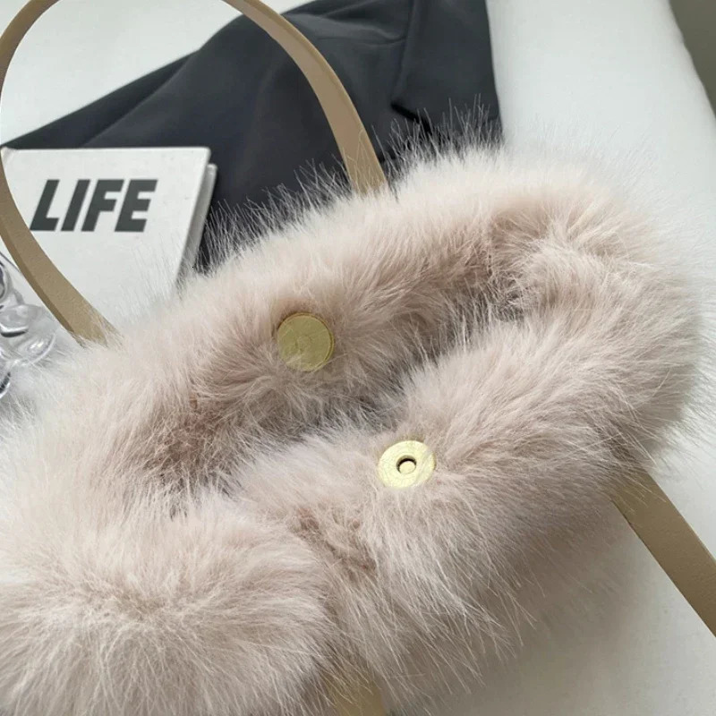 Faux Fur Tote Bag Womens Bucket Plush n Ladies Handbags Soft Winter Crossbody Shoulder Bags Bolsa Feminina 250106