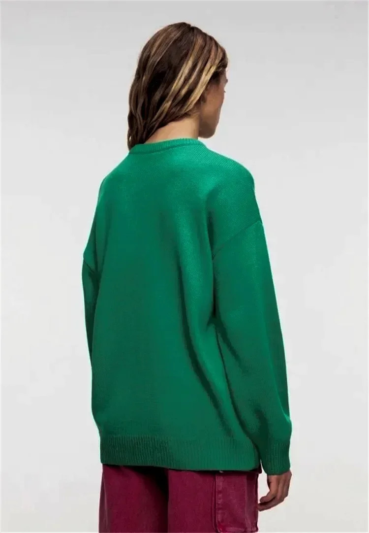 Autumn Winter Green Sweater Women Simple Pullover Knit Elastic Jumper Thick PINKY Warm Y2k Letter Streetwear Jacquard Jumpers 250108