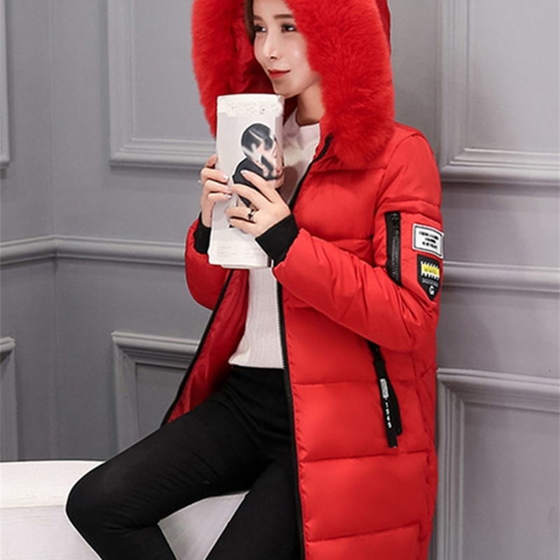 Women Winter Fur Collar Hooded Parka Fashion Letter Patch Zipper Pockets n Long Jacket Elegant Slim Warm Thick Female Coats y241226
