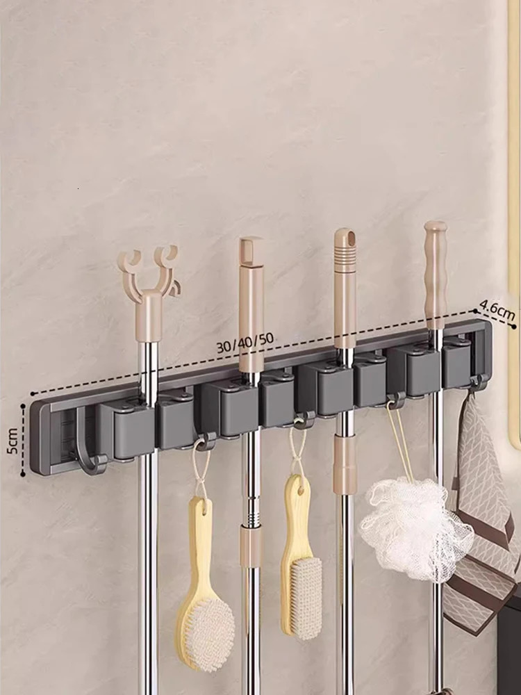 Mop and Broom Organizer Mop Holder Rack Mop Holder Wall Mounted Strong Broom Mop Holder Self With 5 Hooks Organizers Hang Broom 250107