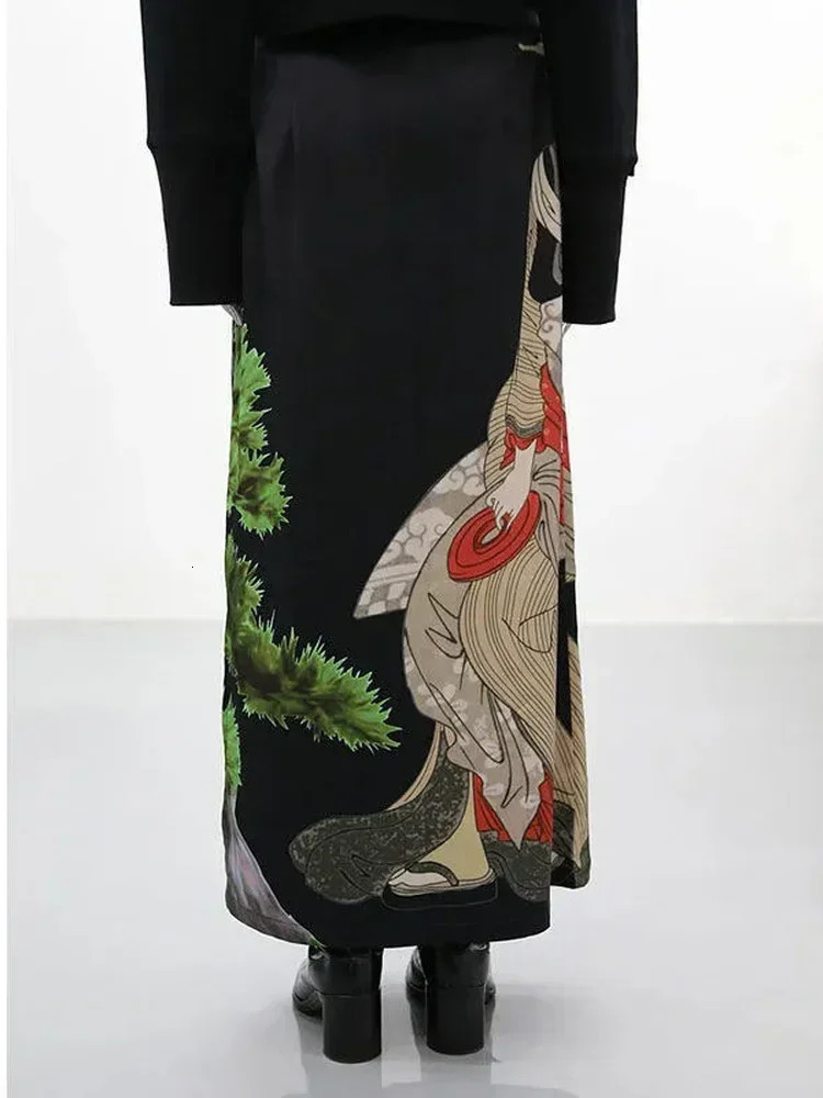 Tie Dye Black Print Skirts Womens Aline Split Long Skirt Harajuku Japanese Streetwear Gothic Faldas Largas Mujer Fairycore 250106