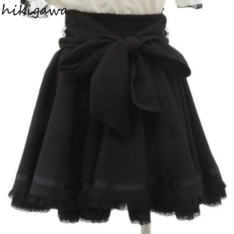Faldas Mujer De Moda Japanese Women Skirts Patchwork Lace Bow Jupe Plaid Summer Saia High Waist Aline Fashion Y2k Skirt 250106