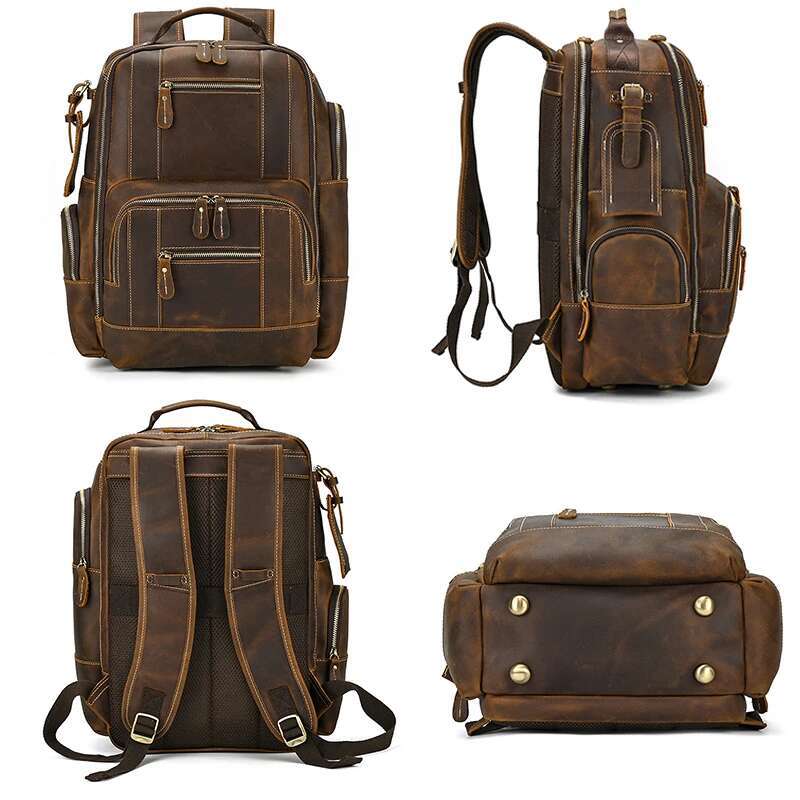 Luufan Vintage Genuine Man's Backpack Fit 15" Laptop Daypack Real Leather School Bag Big Travel Rucksack For Man