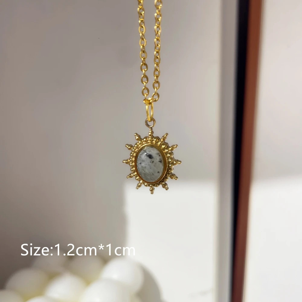 HangZhi Gray Enamel Round Star Sun Charm Natural Stones Pendants Necklace Stainless Steel Clavicle Chain Jewelry 250109