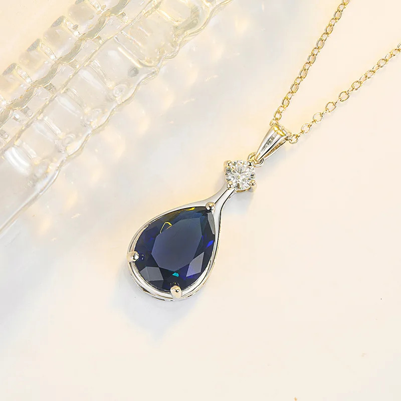 y Necklace for Women 925 Silver Jewelry Accessories Water Drop Shape Sapphire Zircon Gemstone Pendant Wedding Party Gift 250109