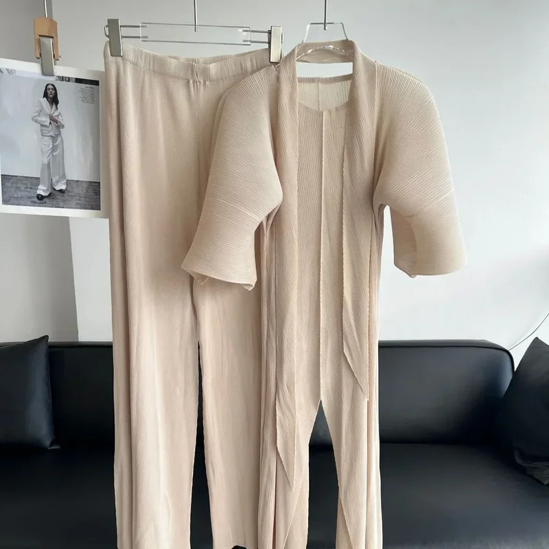 Miyake Pleated Solid Color Irregular Evening Dress Top and Pants Twopiece Set Personalized Fashion 250106