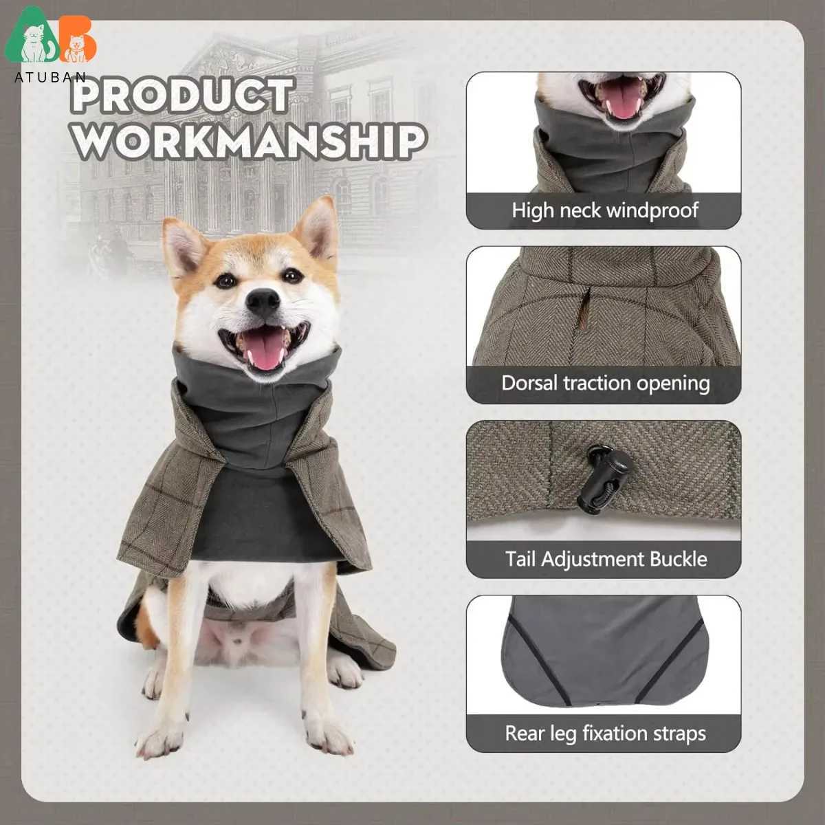 Warm Dog Coat English Plaid Dog Fleece Vest Windbreaker Jacket Winter Clothing with Traction Eyelets Suitable for All Dog TypesXJ250109