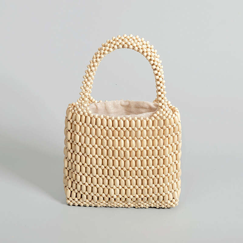 Cross Border Handmade Wooden Bead Woven From Europe And America, Women's Summer Niche Design, Hand-Held Commuting Small Square Bags