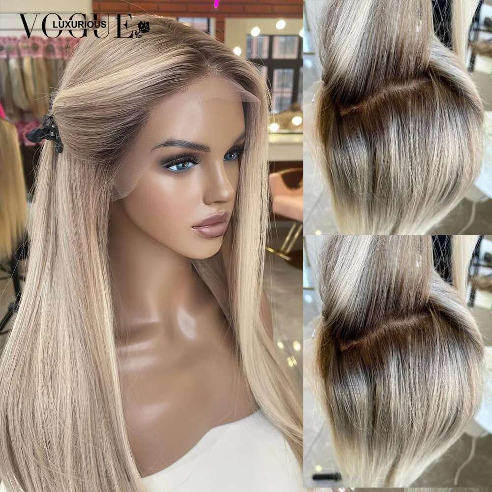 Cream Straight 100% Real Human Ash Blonde 200% Density Salon Hair Coloring 13x6 Lace Front Wig For Women