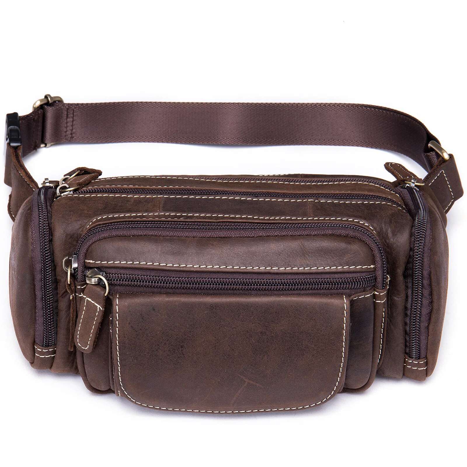 Leather Retro Large-Capacity Outdoor First Layer Cowhide Men's Fanny Pack, Shoulder Messenger Bag