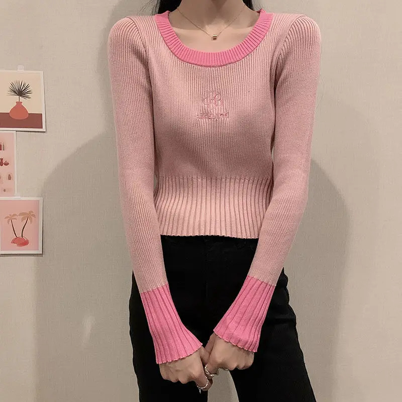 Spring Autumn Screw Thread Letter Flower y Womens Clothing Pullover Long Sleeve Sweater Knitted Round Neck Tops 250108