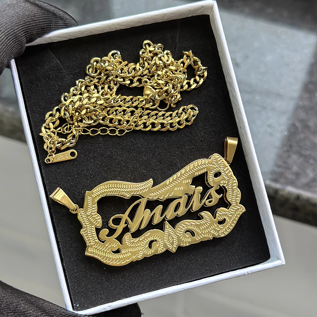 Anti fading 3D Name Necklace Cuban Chain Custom 18K Gold Double Nameplate Stainless Steel Jewelry Women Gift 250109