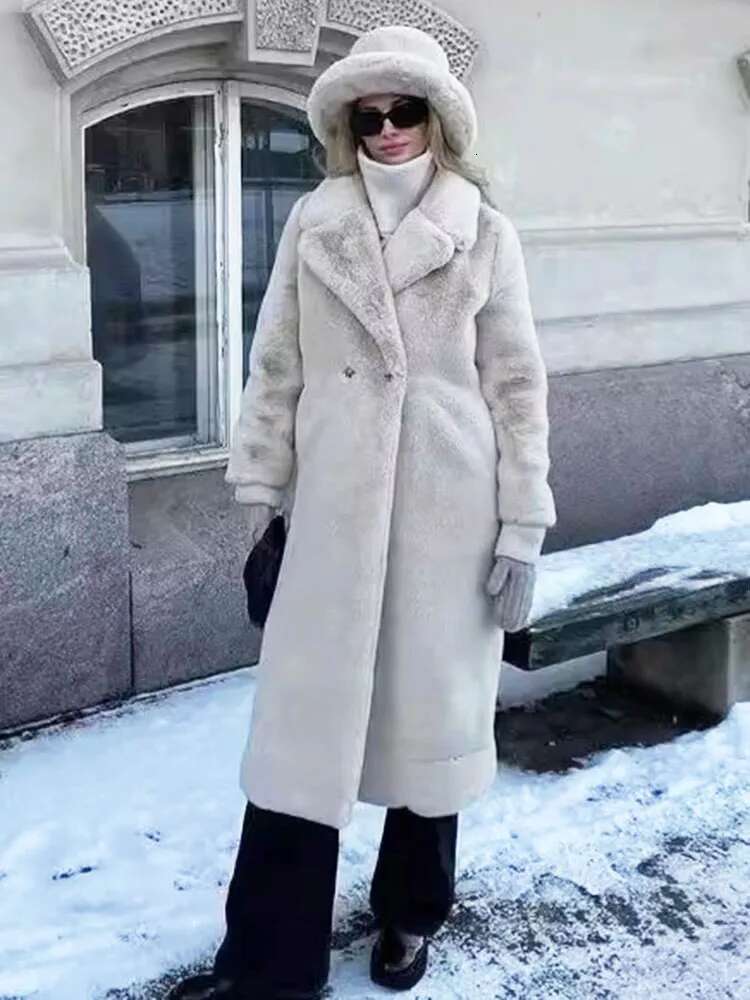 ZADORIN 2024 Elegant Lapel Double Breasted Long Faux Coat Winter Warm Fluffy Jacket Fur Coats Clothes For Women