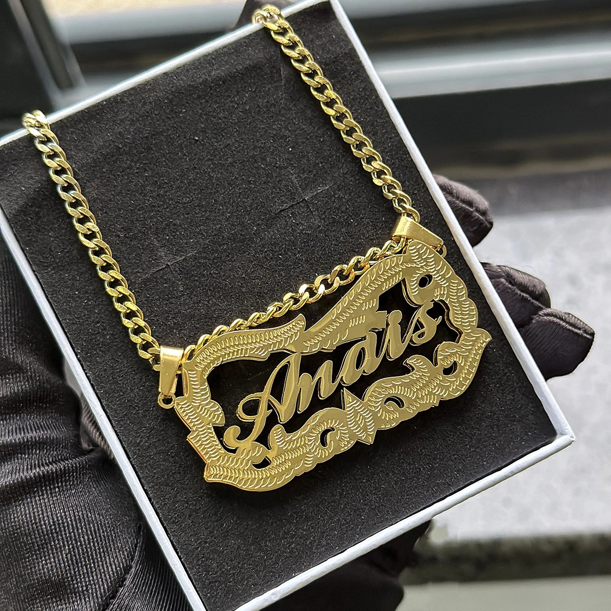 Anti fading 3D Name Necklace Cuban Chain Custom 18K Gold Double Nameplate Stainless Steel Jewelry Women Gift 250109