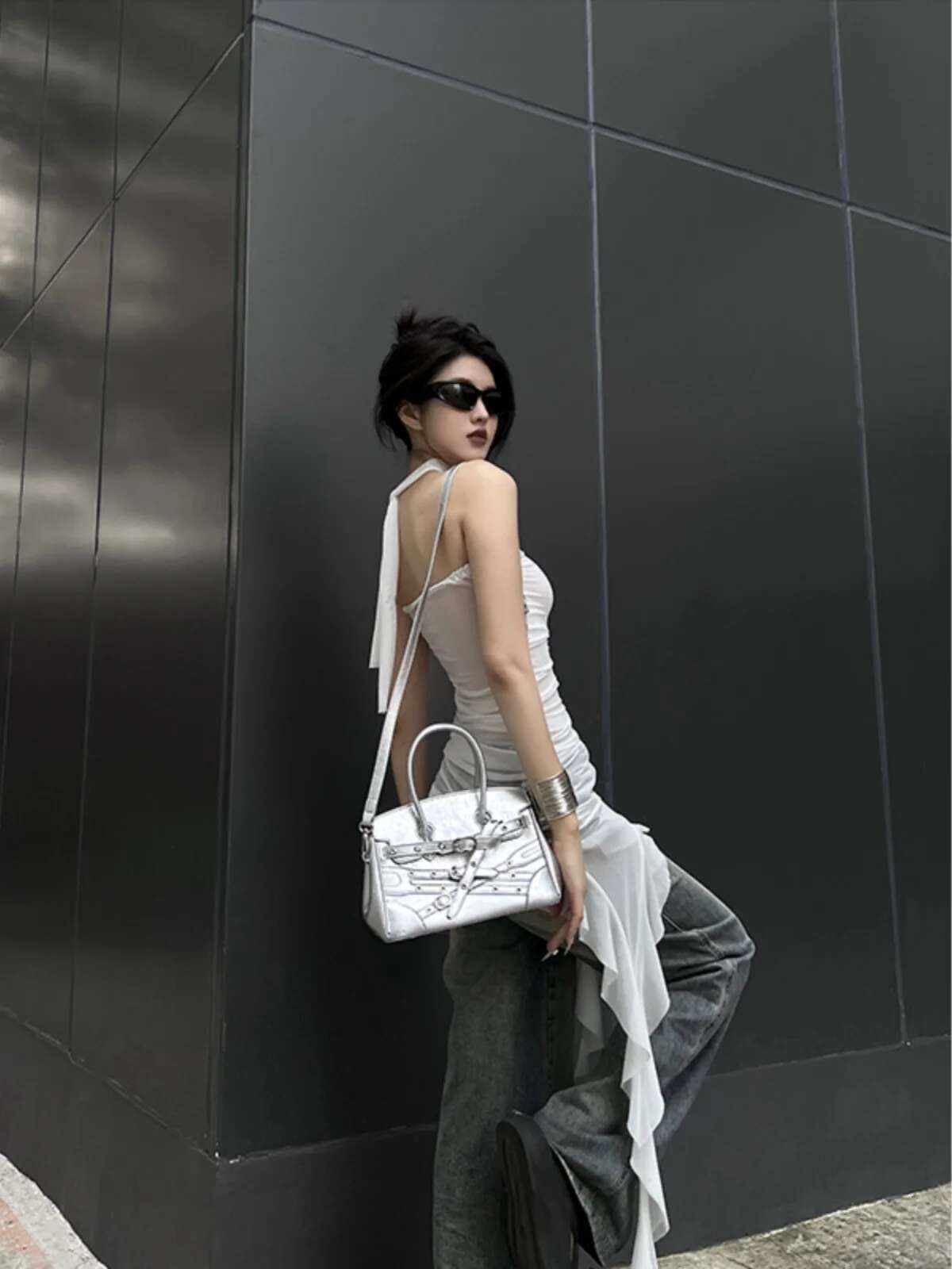 Fashion Punk Hot Girl Style Y2k Locomotive Tote Bags Classic Street Shoulder Crossbody Bag Leather Black Women Handbags