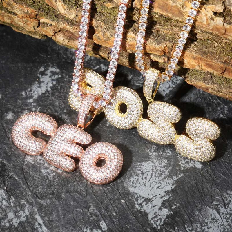 TOPGRILLZ Custom Name Bubble Letters Pendant Necklace Hip Hop Mens Personalized Jewelry Gold Silver Charm Chains Gifts 250109