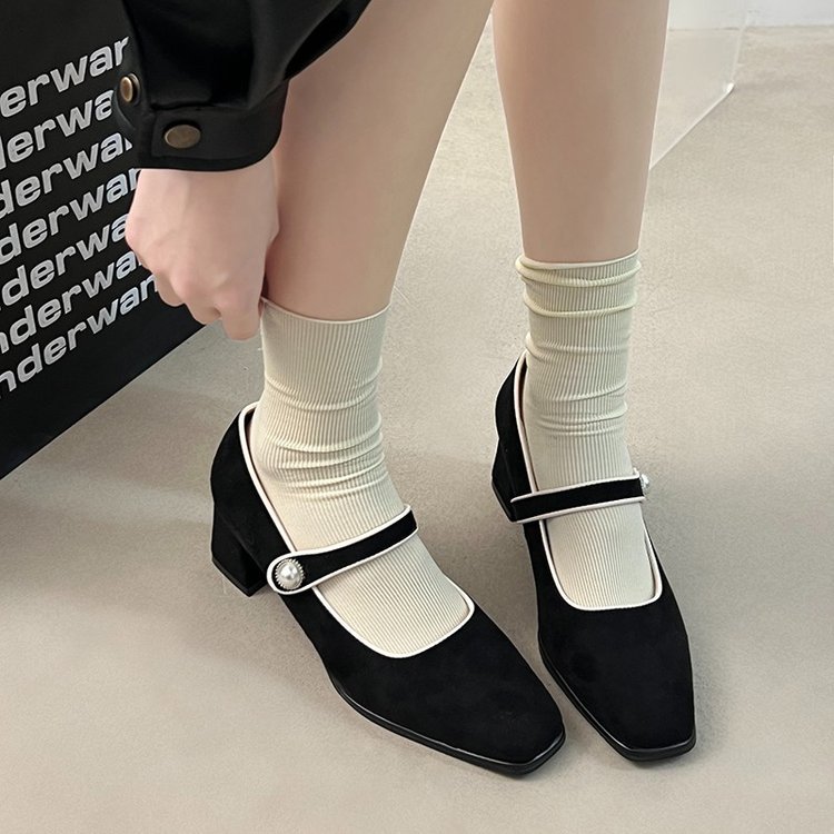 Women Dress Shoes Fashion High New Retro Style Coarse hot NEW hot Heel Square Toe Triple Black Brown Free shipping