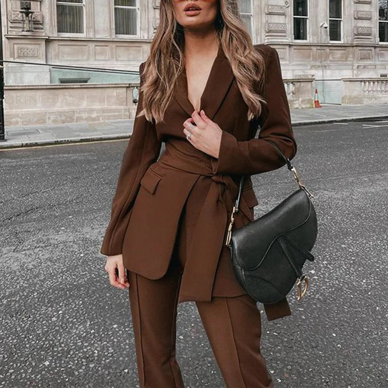 BAMBOOBOY Women Spring Autumn Casual Suit Jacket Matching Set Fashion Loose Blazers Straight Leg Pants Two Piece Female Clothing 250106