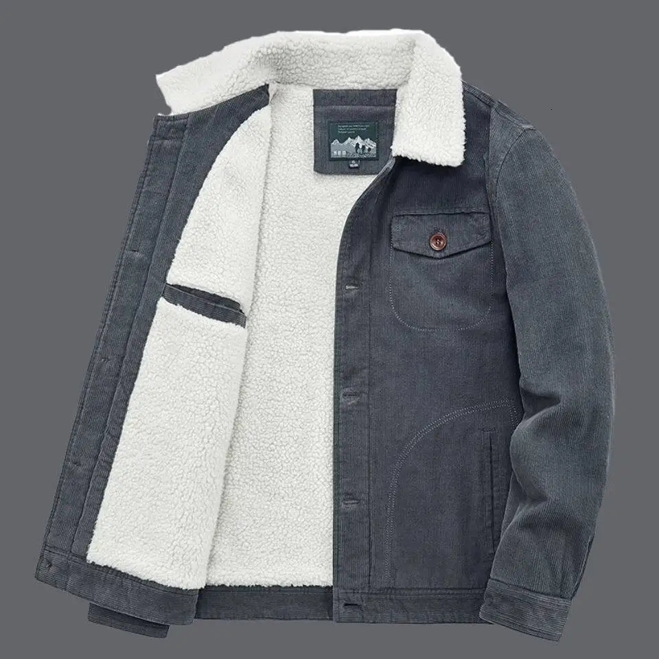 Corduroy Jacket Men Winter Thick Warm Parkas Coats Male Casual Multiple pockets Oversized Fleece Jackets Mens Solid Clothing 250107