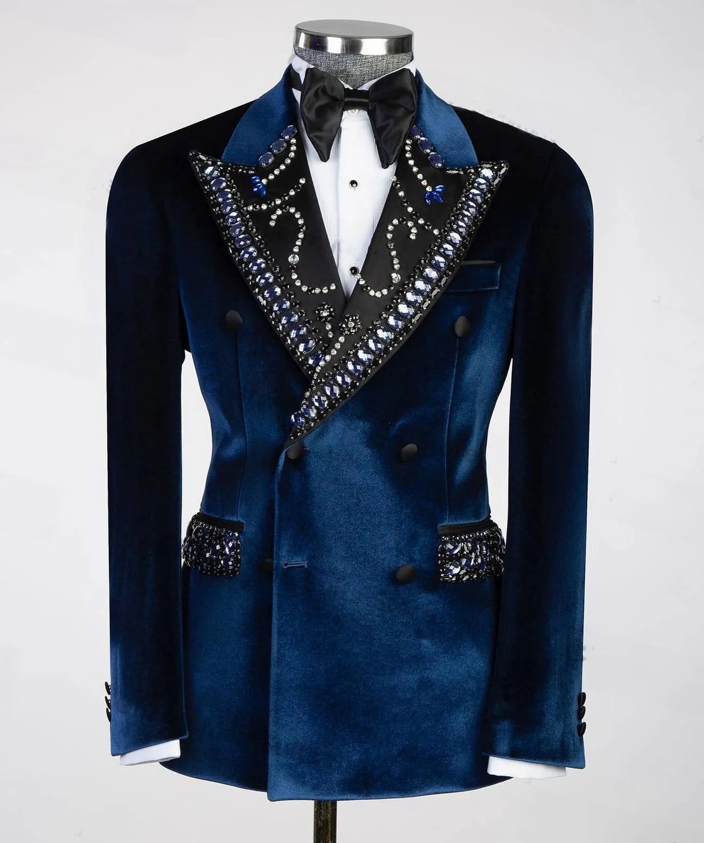 Luxury Men Wedding Suits Notched Lapel Groom Wear Velvet Tuxedos Business Jacket Double Breasted Evening Party Custom Made Only Blazer