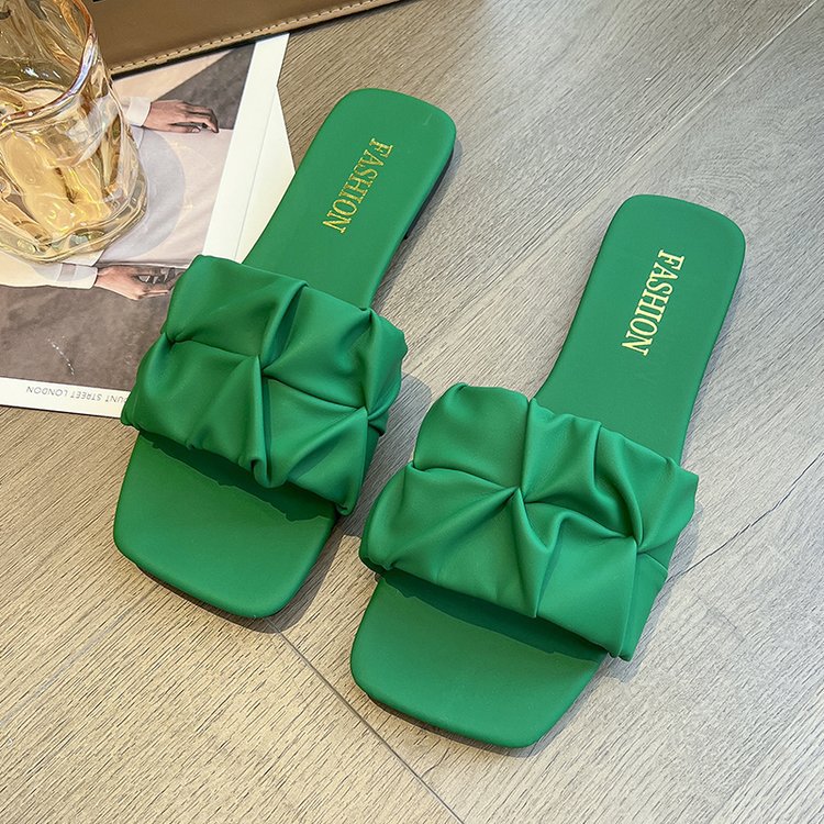 Women Slippers Flat Bottom New Fashion Korean Version Plus hot Size Outdoor Wear Triple Black Beige Green Free shipping