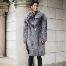 Mens natural fox fur coat real silver fox fur coat big collar best-selling mens long fur coat W241017
