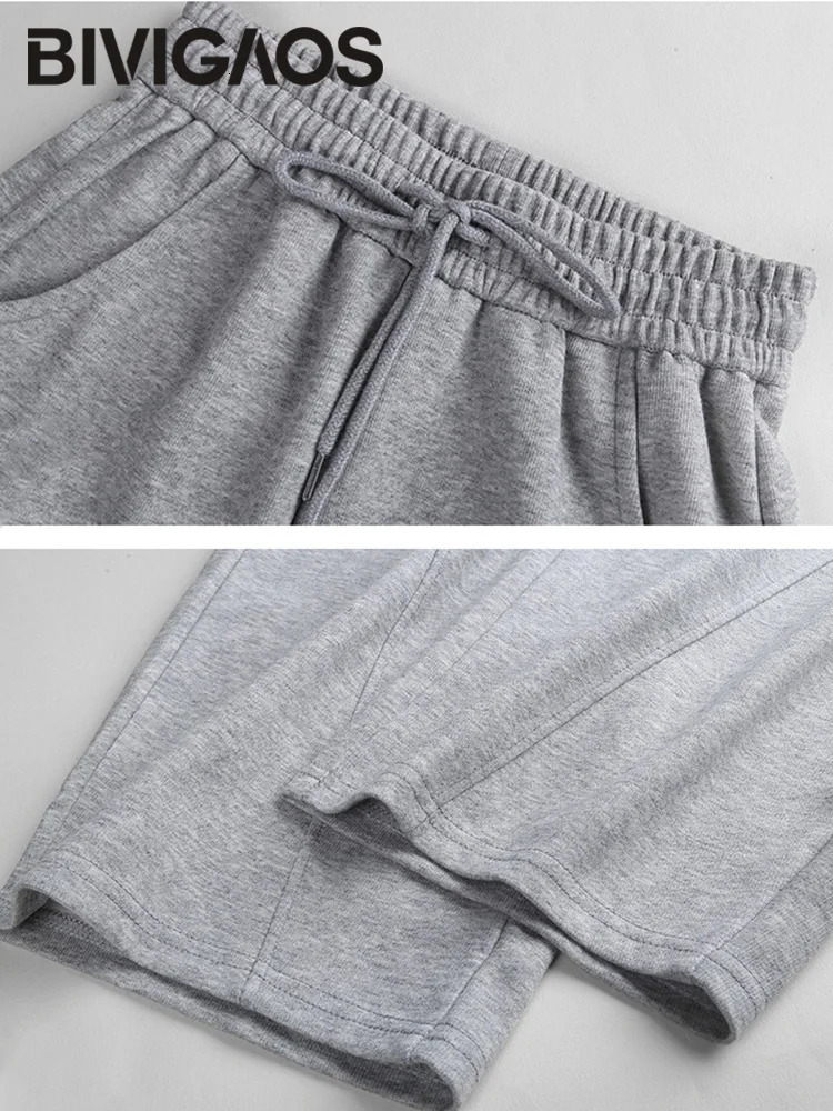 BIVIGAOS American Style Sports Pants Women Autumn Winter High Waist Straight Wide Leg Cotton Casual Gray Sweatpants 250108