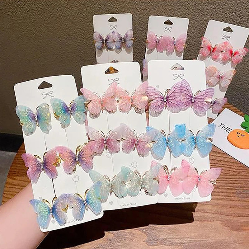1pc Random Colorful Butterfly Hairpins Girl Hair Clips Barrette Sweet Ornament Rainbow Headwear Accessories 241228