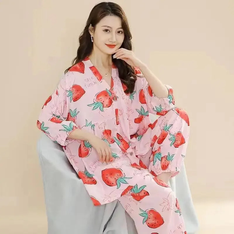 Pajama Pants Set Long Sleeve Womens Clothing Spring Autumn Button Cardigan Comfortable Casual Fashionable Breathable 250106