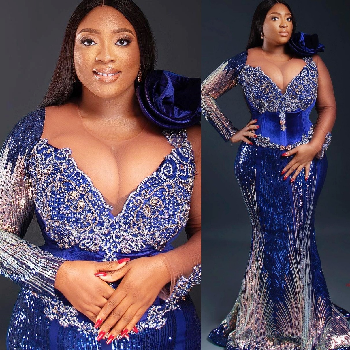 Royal Blue Mermaid Prom Dresses 2025 Beaded Crystals Lace Sequined Evening Formal Party Second Birthday Engagement Gowns Plus Size Dress For Special O