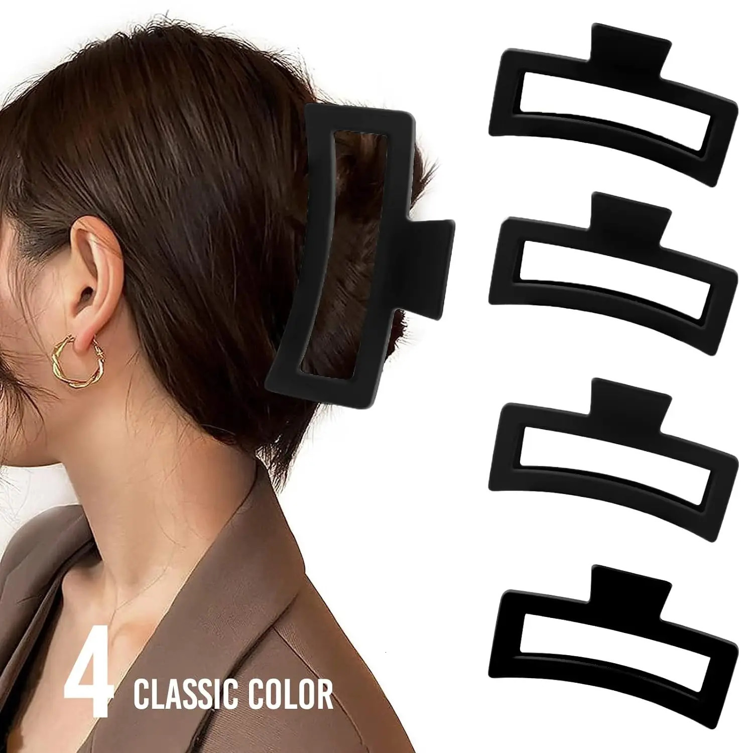 5 Inche Black Extra Large Claw Clips for Thick Hair and Long Hair 4 Pack Xl Jumbo Claw clips Oversized Matte Non-slip Rectangl 250103