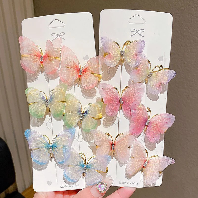 1pc Random Colorful Butterfly Hairpins Girl Hair Clips Barrette Sweet Ornament Rainbow Headwear Accessories 241228