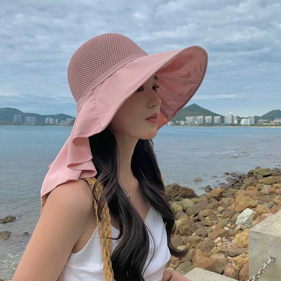 Summer Outdoor Mtifunctional Shawl Sun Hat Solid Color Silk Breathable Facial Sunshade Sun Hat Elegant Beach Vacation X250109