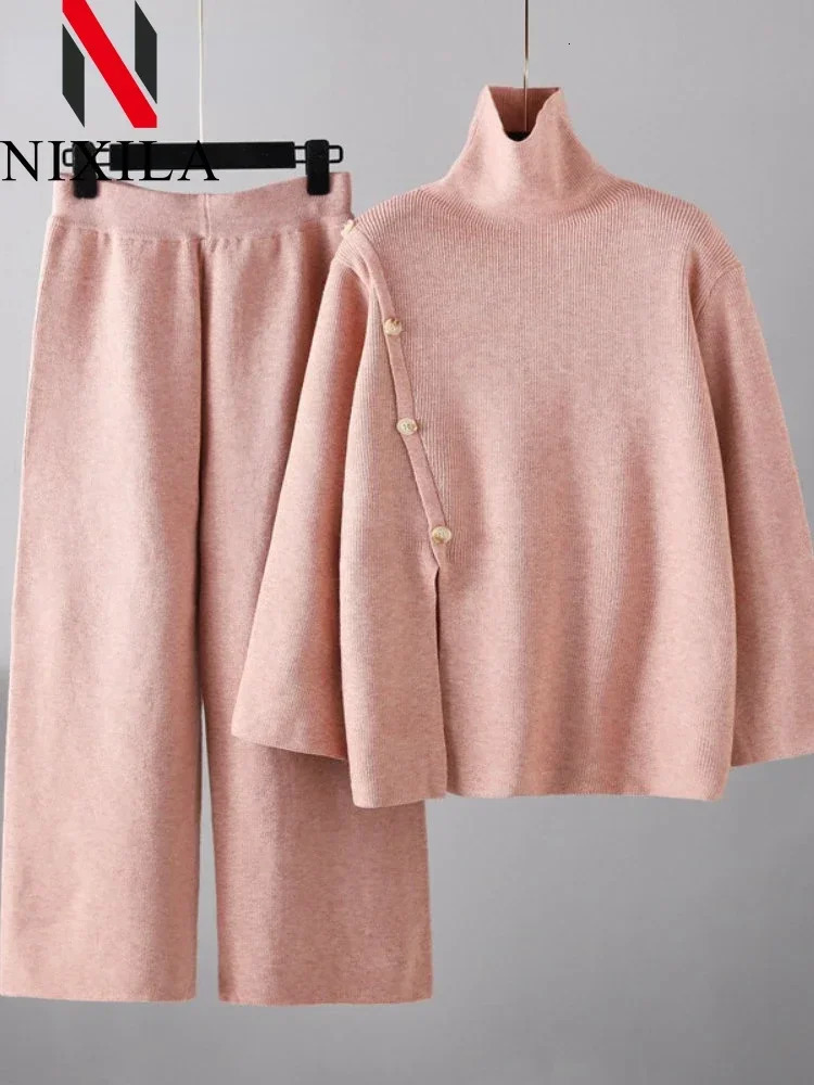 Winter Autumn Sweater 2 Piece Sets Fashionable Knit Pant Elegant Retro Pullover Two Womens Outfits Clothes 250106