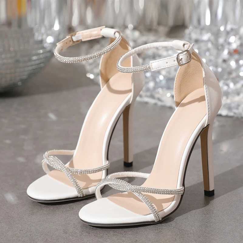 Crystal Rhinestone Narrow Band Women Sandals Street Sexy Open Toe Elegant Thin High Heels Ladies Party Wedding Shoes Bride 250110