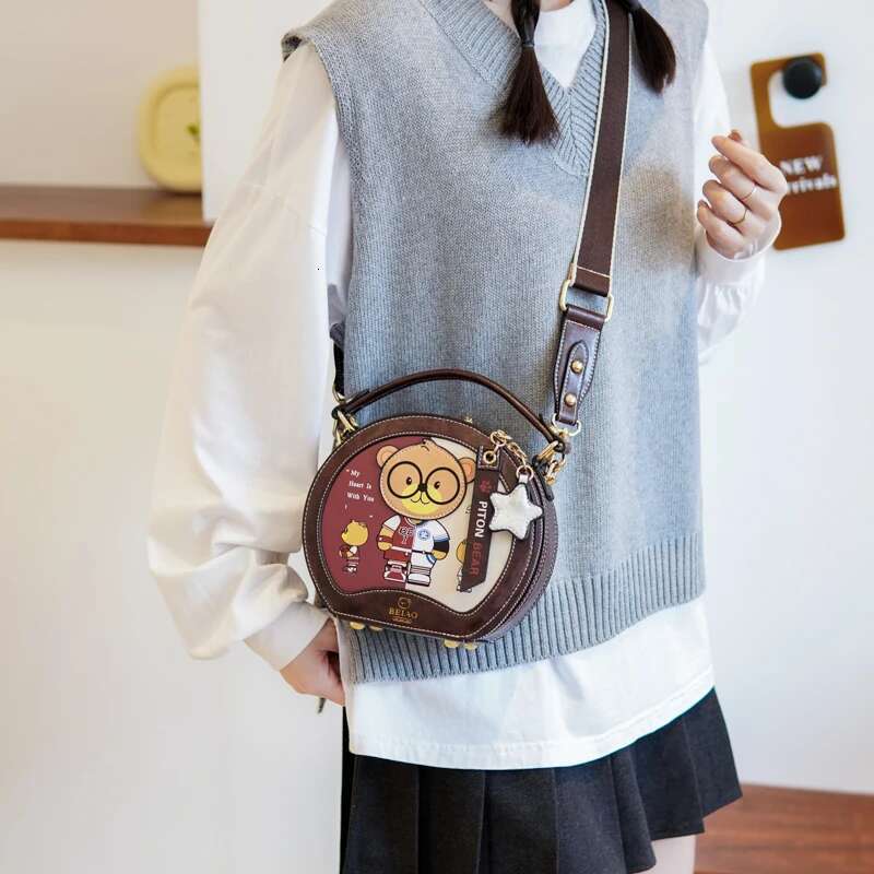 Fashion Handbag Cute Bear Female Shoulder Bag Round Girl Crossbody Bags For Women Stylish Circle Messenger Tote Purse