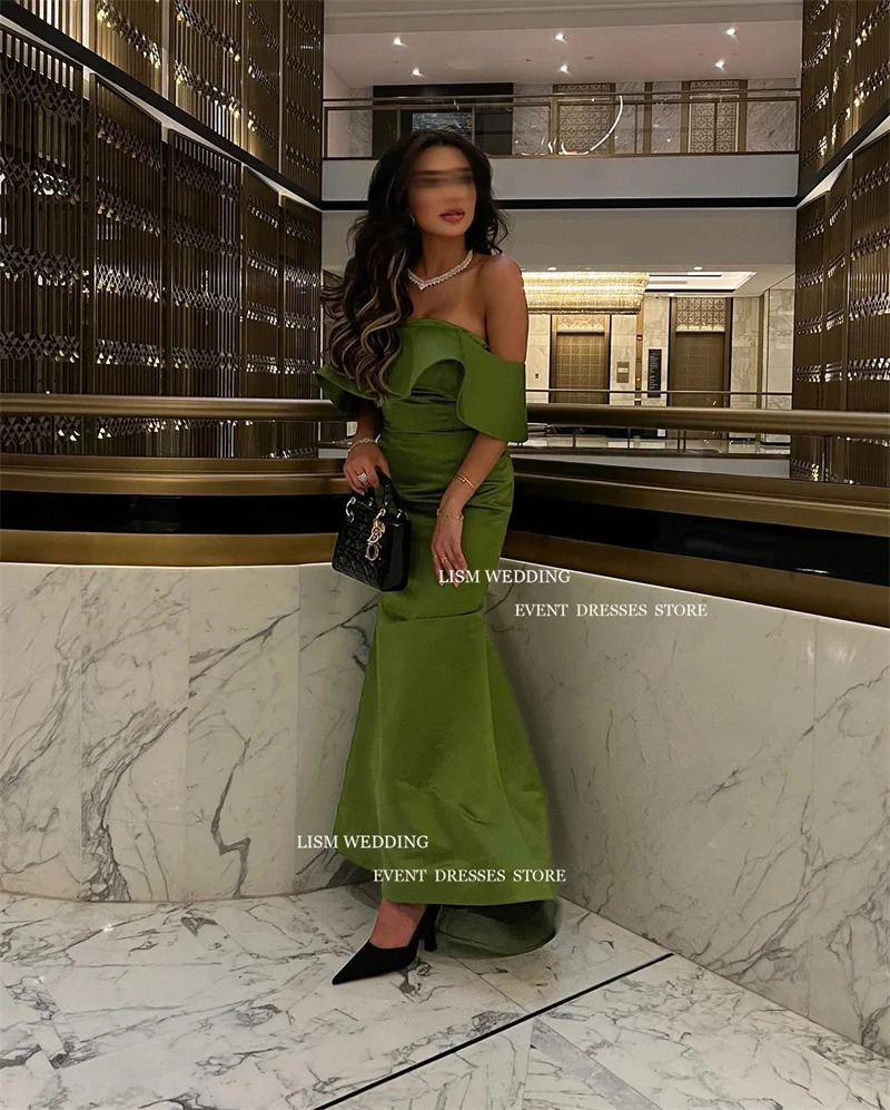 LISM Elegant Dark Green Mermaid Evening Party Dresses Off Shoulder Customized Ankle Length Formal Occasion Dress Event Prom Gown 250106