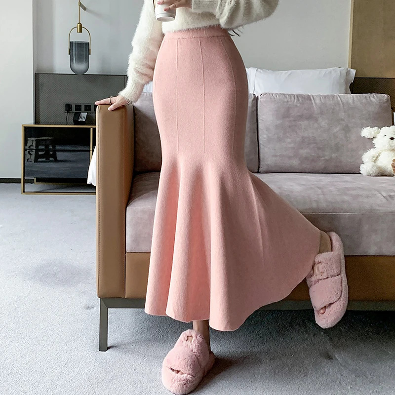 Mermaid Knitted Skirt for Women Slim Fit Fishtail Thickened Long Woolen Autumn Winter 250106