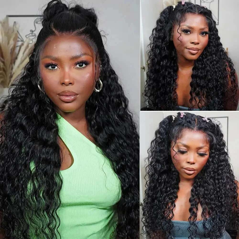 HD Invisi Strap Front Wigs Preplucked Deep Curly Glueless Human Hair Redy To Wear 360 Full Lace Wig