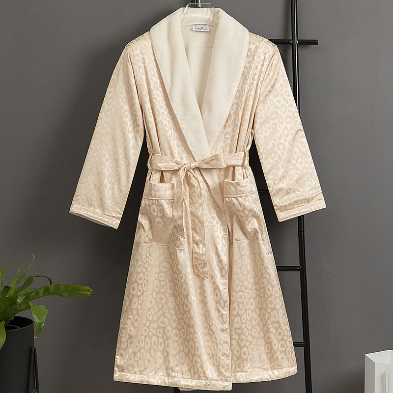 Designer new luxury imitation silk jacquard double-layer bathrobe with added velvet warmth for autumn winter men and women couple home morning gown