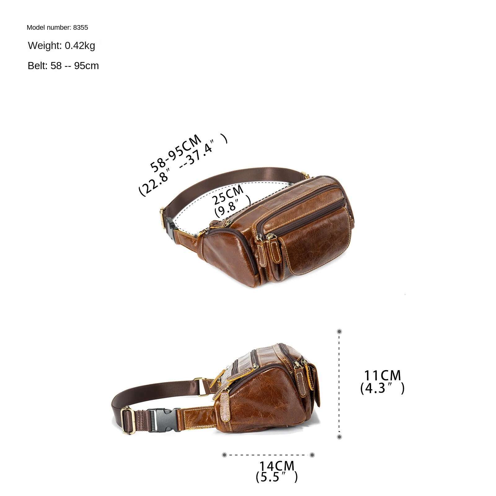 Leather Retro Large-Capacity Outdoor First Layer Cowhide Men's Fanny Pack, Shoulder Messenger Bag