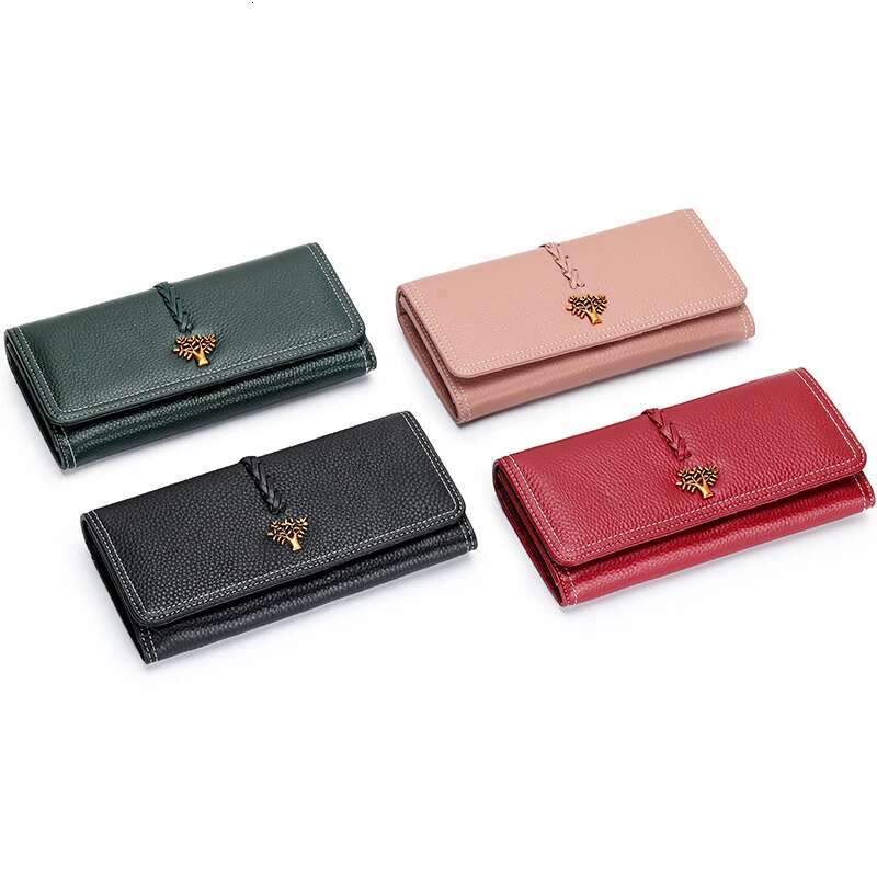 Genuine Cow Leather Handmade Weaving Holders Long Wallet Ladies Button Wallets Coin Purse Card Holder Purses For Women