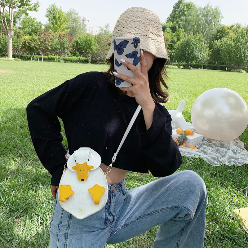 Women Shape Contrast Color Crossbody Female Soft PU Leather Shoulder Bag Girls Cute Cartoon Duck Handbags And Purse