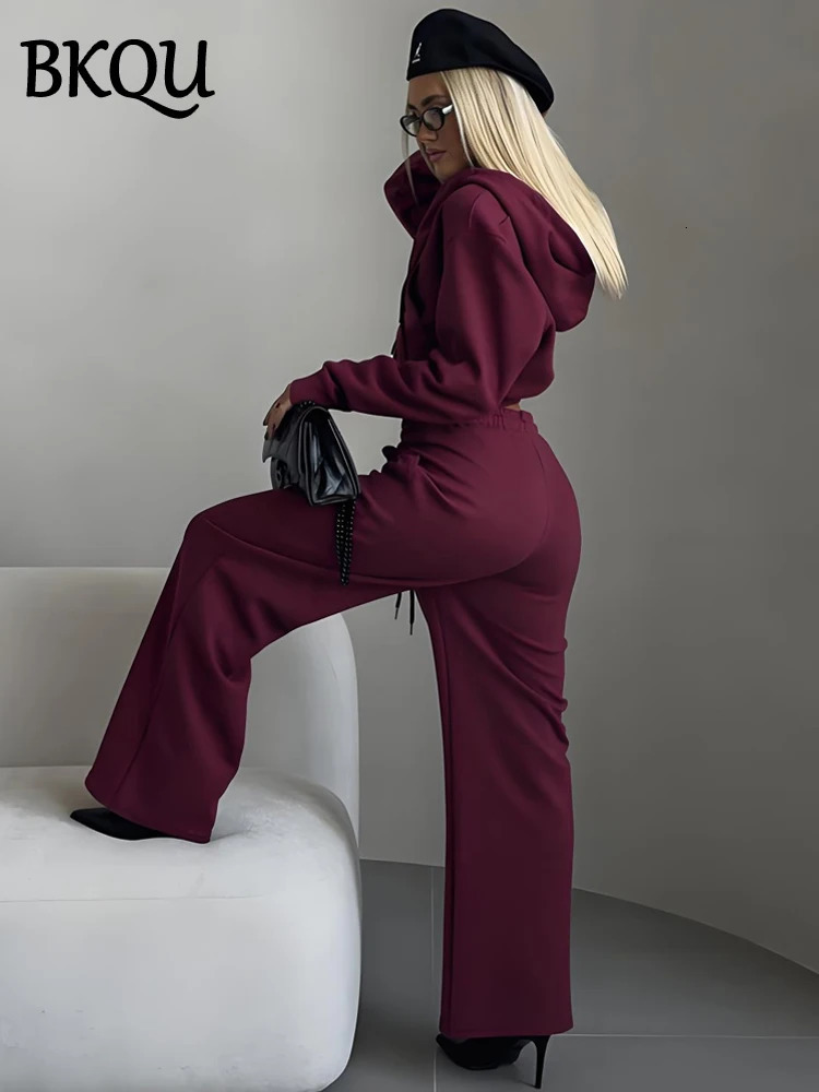 BKQU Fashion Two Piece Women Hoodie Pants Set Casual Long Sleeve Zip Up Jacket Sweatshirt Suit Baggy Sweatpants Woman Tracksuit 250106