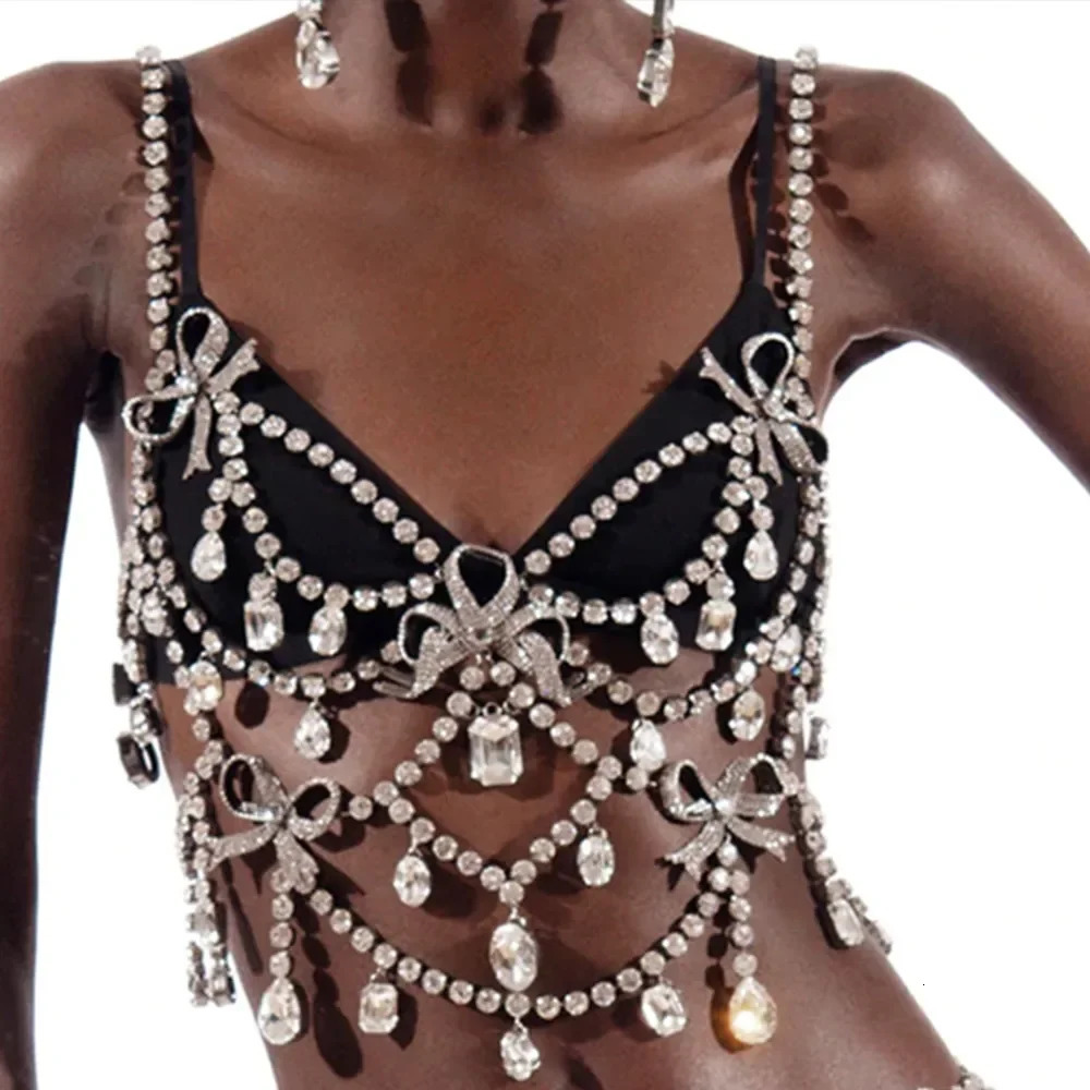 XSBODY Charm Exaggerated Big Crystal Lingerie Chest Chain Water Drop Gem Rhinestone Bra Vest Chain Ladies Clubwear Jewelry 250107