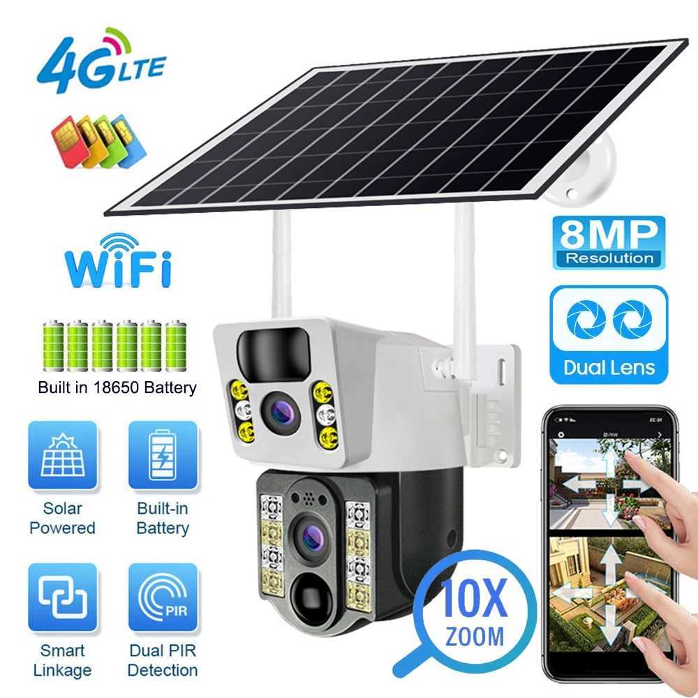 4K solar powered 4G SIM outdoor monitoring dual lens PIR human detection wireless high-definition night vision waterproof low-power security camera X2